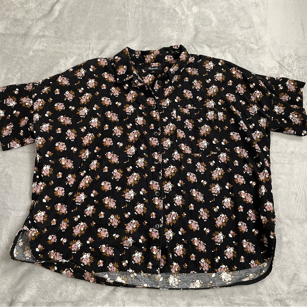 Madewell Shirt Medium‎ Womens Corduroy Daily Homestead Bouquet Floral Black